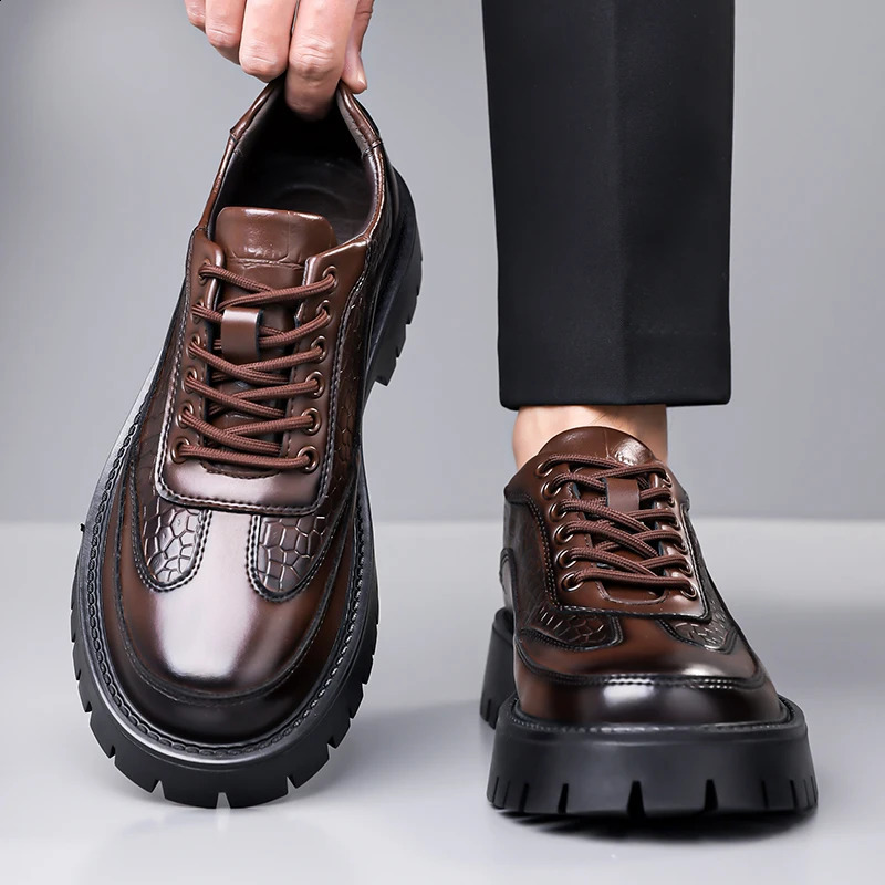 Retro Brown Mens Banquet Leather Shoes Thick Soled Wear-resistant Work Shoes Classic Mens Business Dress Shoes 260316