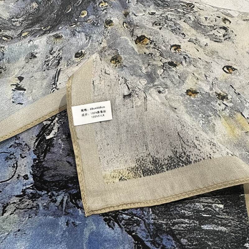 Spring sheer scarf with elegant fashion touch - ballet girl style. Exquisite printed 100% mulberry silk scarf for neck protection, small headscarf.