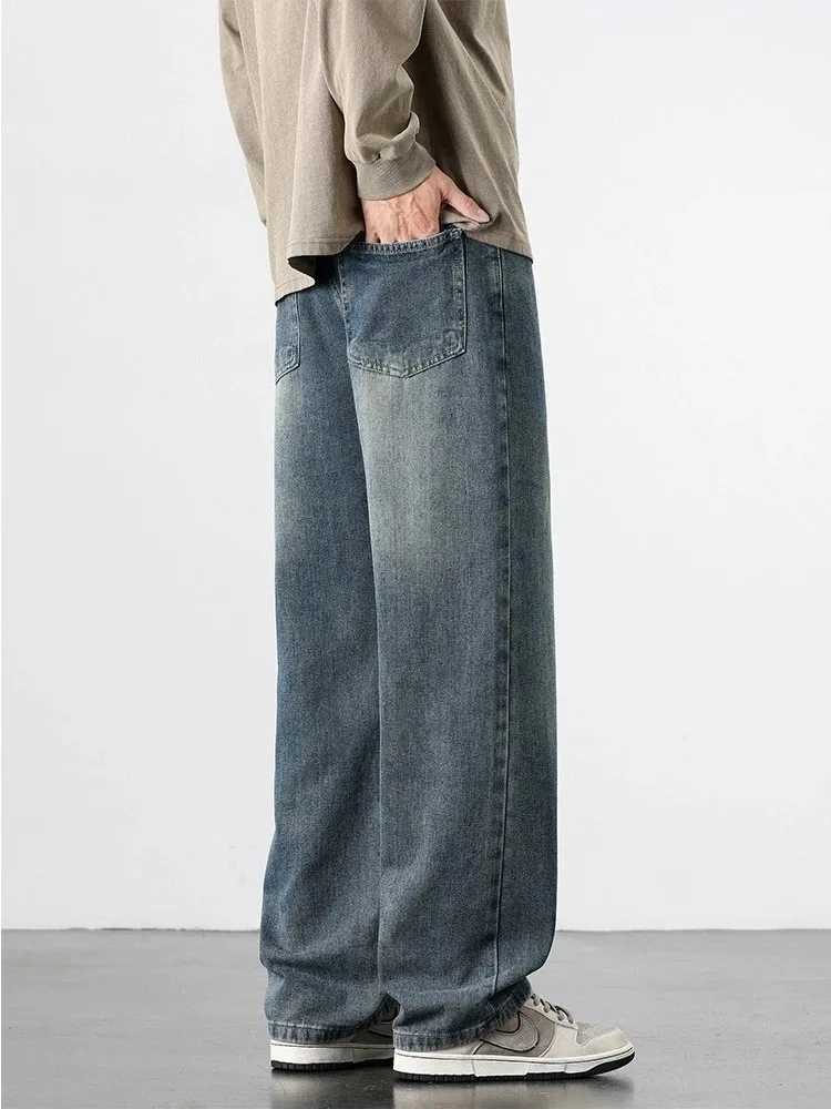 Spring Autumn American Retro Straight Jeans Men Streetwear Korean Fashion Loose Baggy Wide Leg Denim Pants Male Casual Trousers M260319