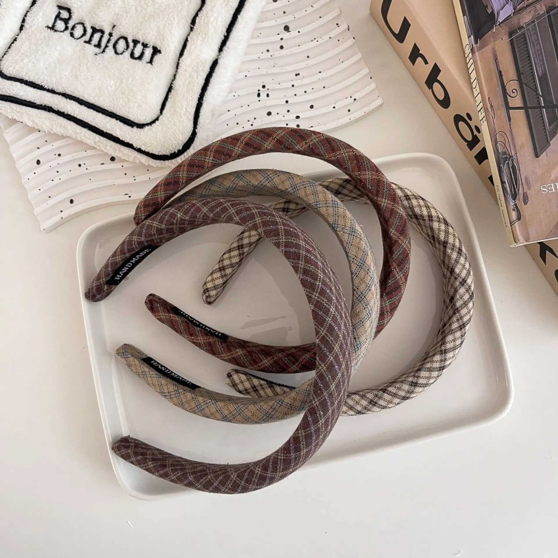 British College Style Plaid Hairbands Headband Women Girl Scrunchies Hair Head Hoop Band Accessories Headdress Headwear Ornament H260319