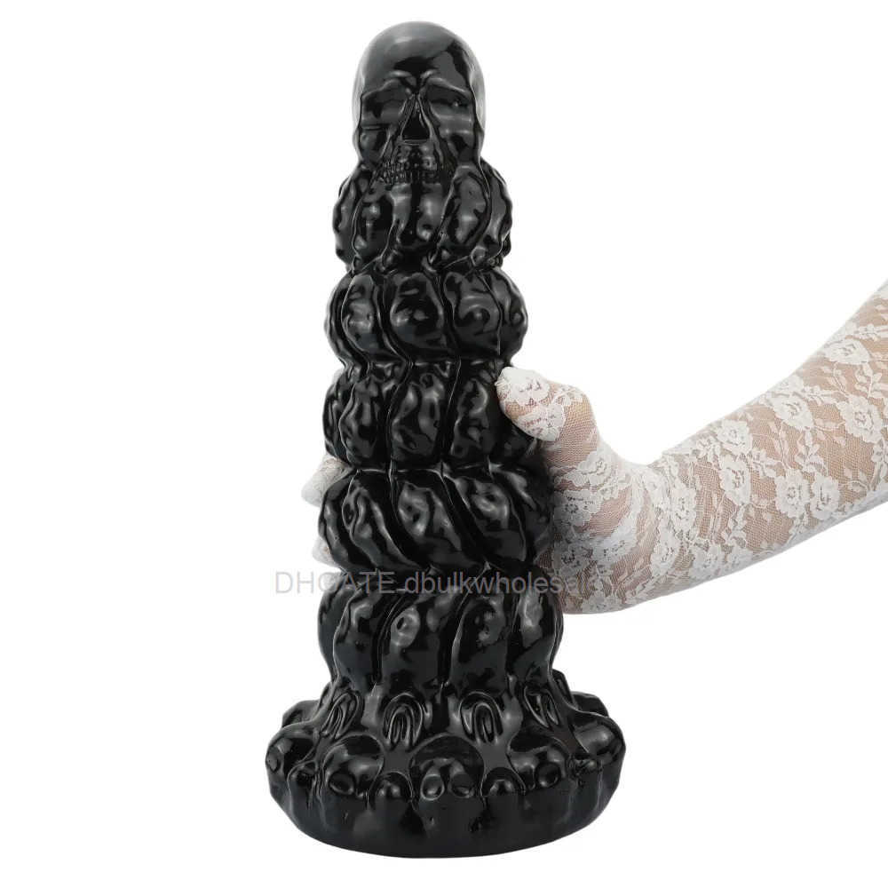 Large Skull Anal Beads Rubber Ribbed Dildo Anal Plug Big Penis Male Masturbator Women Vagina Anal Dilator Adult Sex Toys for Men 20270P9P