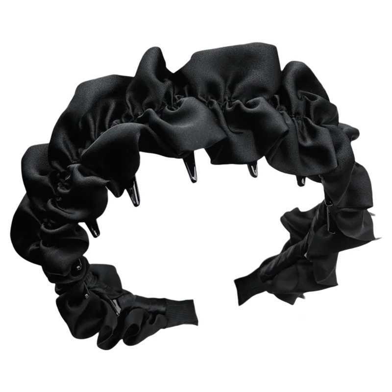 Black satin hairpin headband for women with high-end feel toothed anti slip high skull top external pressure headband H260319