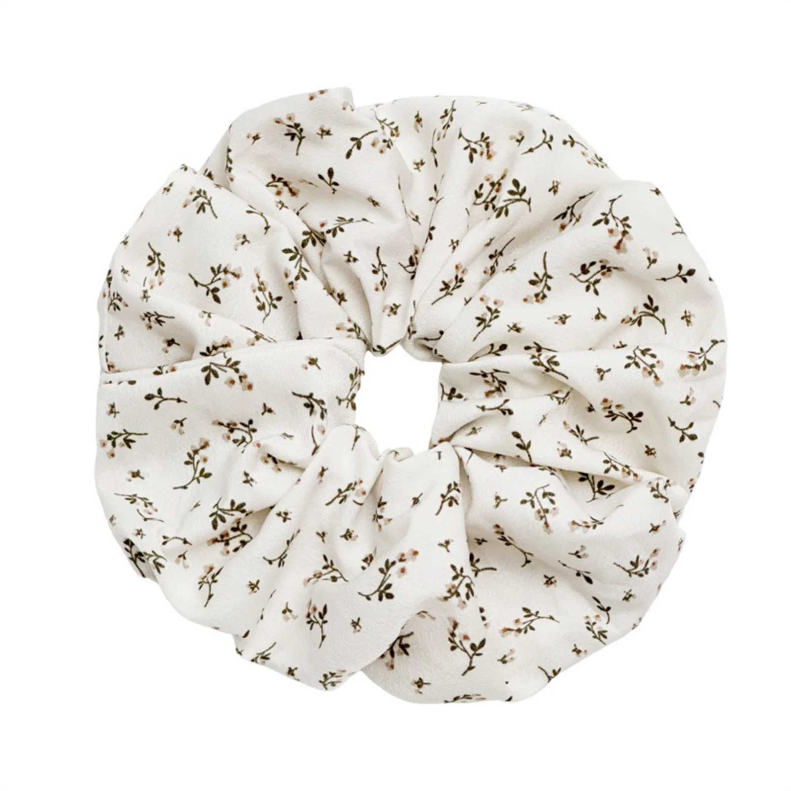 Brown Floral Scrunchie Elegant Hair Accessory for Women Cute Hair Tie for Daily Wear H260319