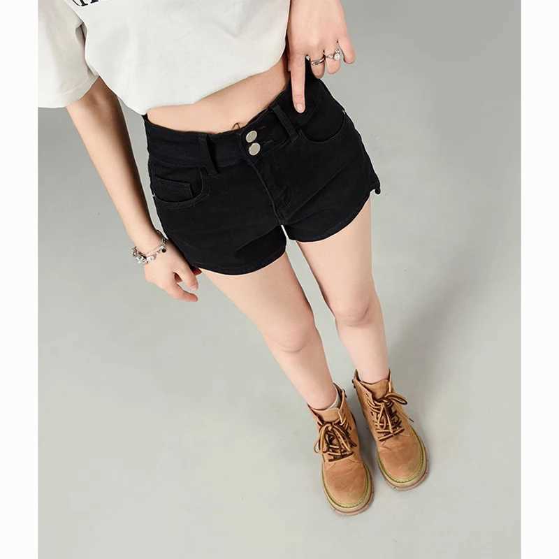 Summer Lady Fashion Double Button Jeans Girls Classic Korean High Waist Short Pants Women Ins Solid A-Line Denim Shorts M260319