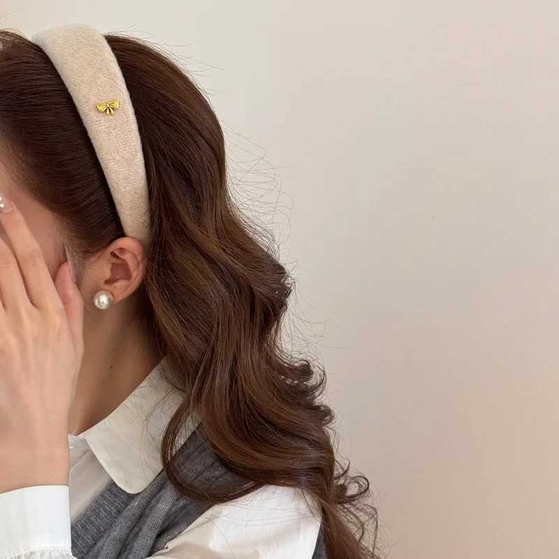 Adult Lazy Old Money Style Wide Edge Headband Retro Suede High Skull Top Hair Accessories Show Small Face H260319