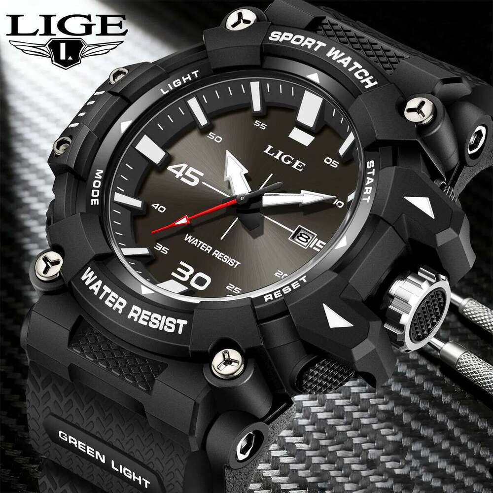 LIGE New original Military Sport Waterproof Quartz Chronograph Wrist For Fashion Luminous Big Dial Watch Men