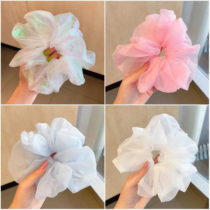 2022 Summer Organza Scrunchies Women Elastic Hair Band Korean Elegant Ponytail Holder Rubber Tie Band Hair Accessories Wholesale H260319