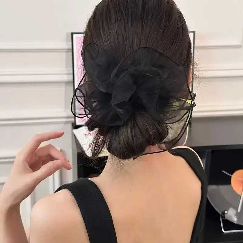 1pc organza fashion skirt shape large intestine hair tie new mesh pleated head flower hair rope tie head band hair ornament H260319