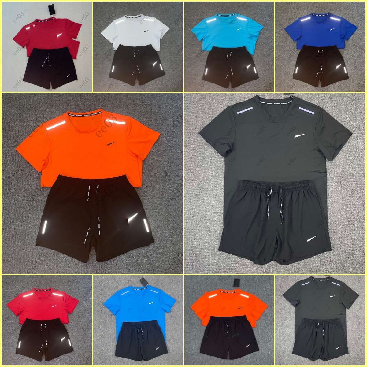 designer brand tshirt shorts tracksuit disigner niki tech fleece set short Mens Training Speed Drying Reflective Strip Set suits running quick dry sportswear