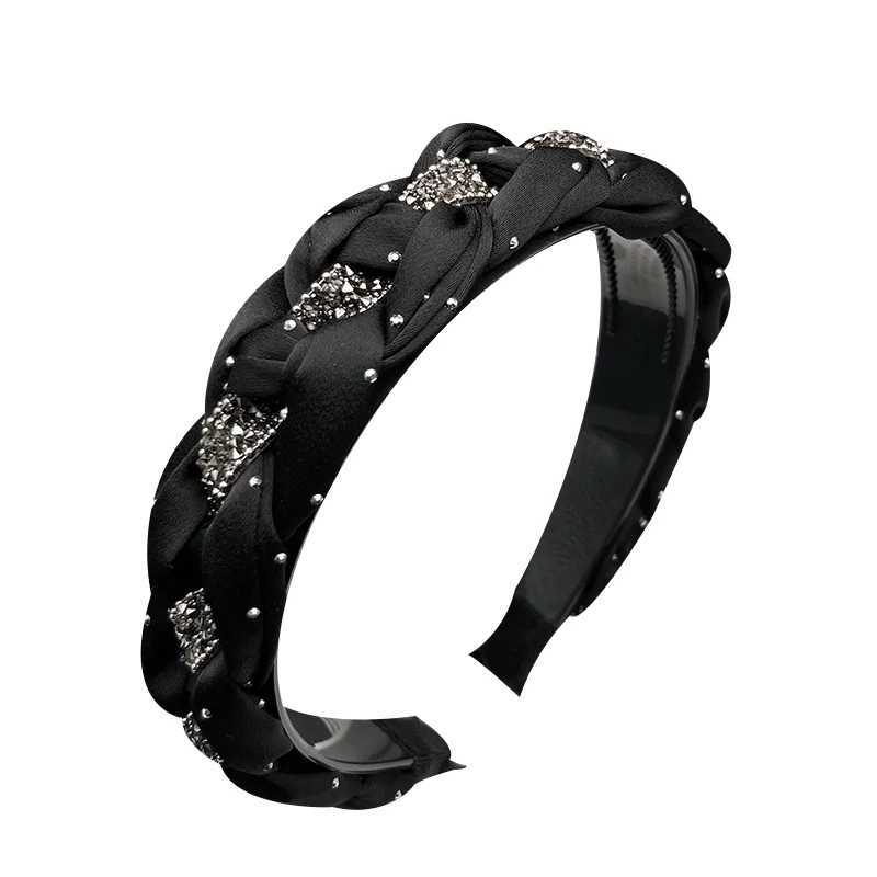 Fashionable Korean internet celebrity new style headband for women small fragrant style woven satin wide edge hair clip black H260319