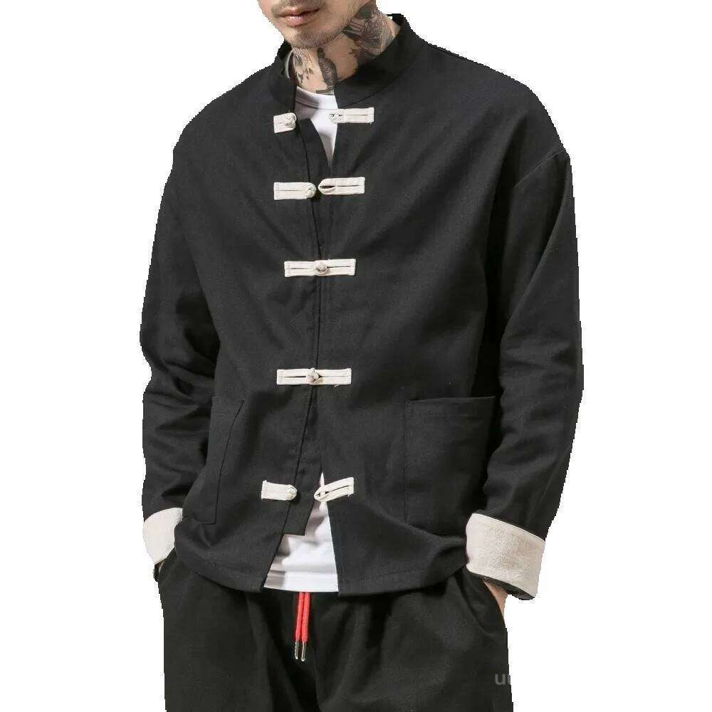 Jackets for Men Outerwear Coats Men Cotton Jacket China Style Closure Button Kongfu Coat Male Loose Parchwork Cardigan Overcoat Men's Clothing