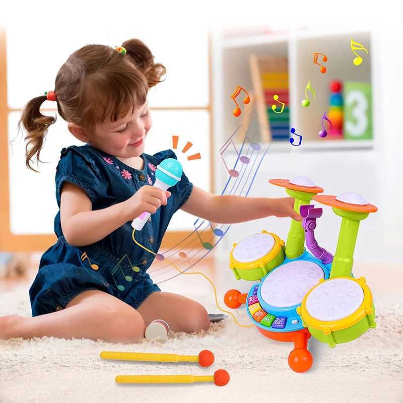 Kids Drum Set Toddlers 1-3 Musical Baby Educational Instruments Toys for Toddlers Girl Microphone Learning Activities Gifts Y260319