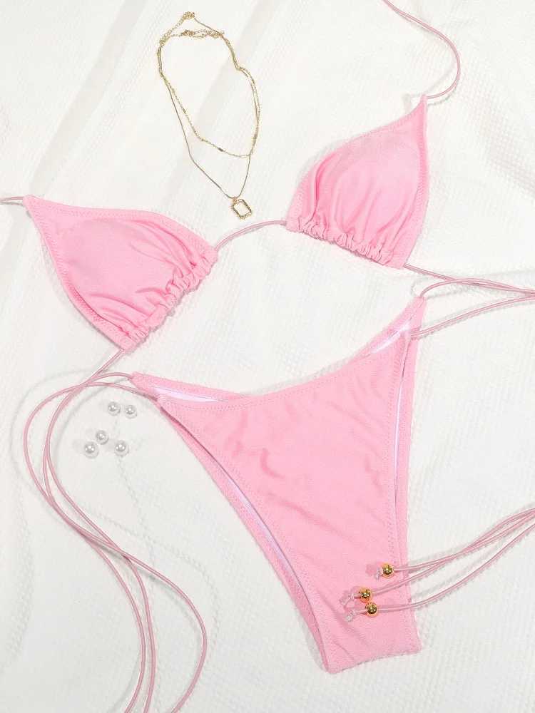 Miyouj New Bikini Triangle Swimwear Leopard Two Piece Suit Solid Color Bathsuit Sexy Swimsuits High Cut Bathwear Bandage BiquiniT260318