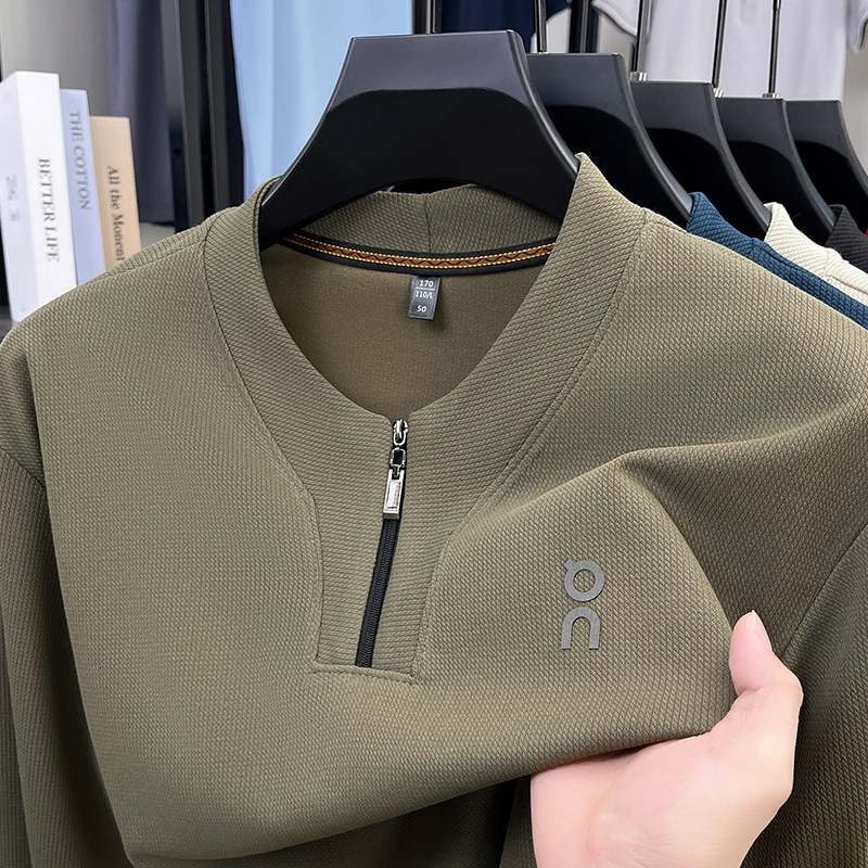 2026 Hot Selling Men's Long Sleeved Sportswear Autumn Fashion Zipper Round Neck Top Fashion Basic Shirt Men's Long Sleeved T-shirt