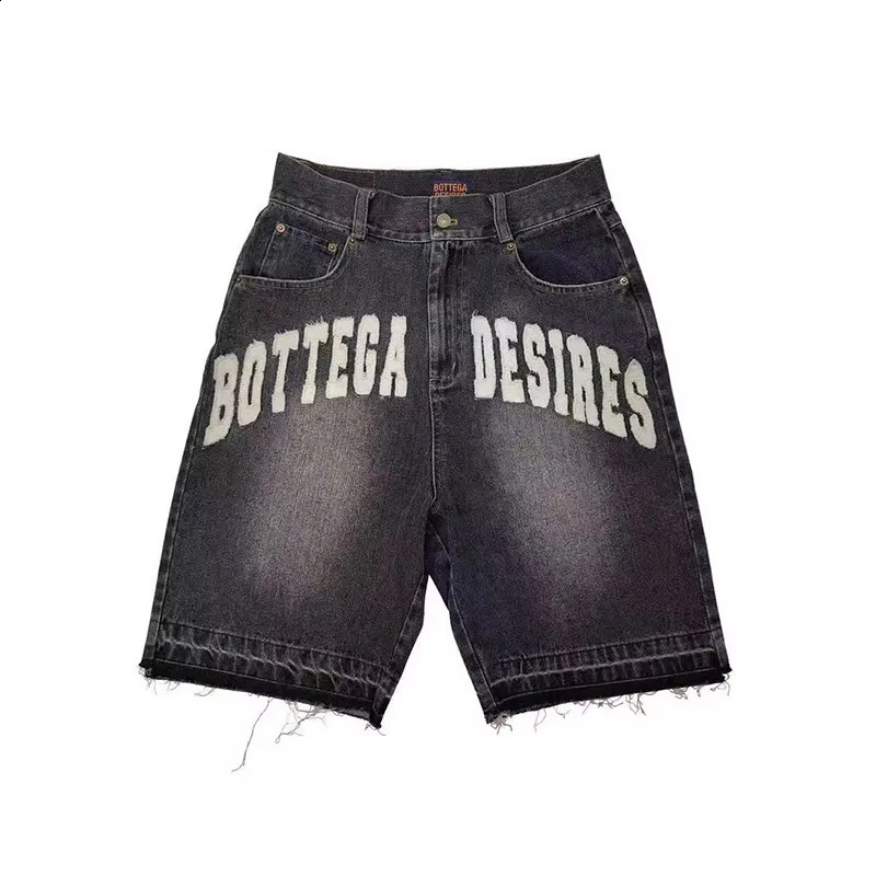 American Style Harajuku Retro Denim Shorts with Letter Embroidery Oversized Jeans Men Y2k Loose Casual Versatile Woman 260318
