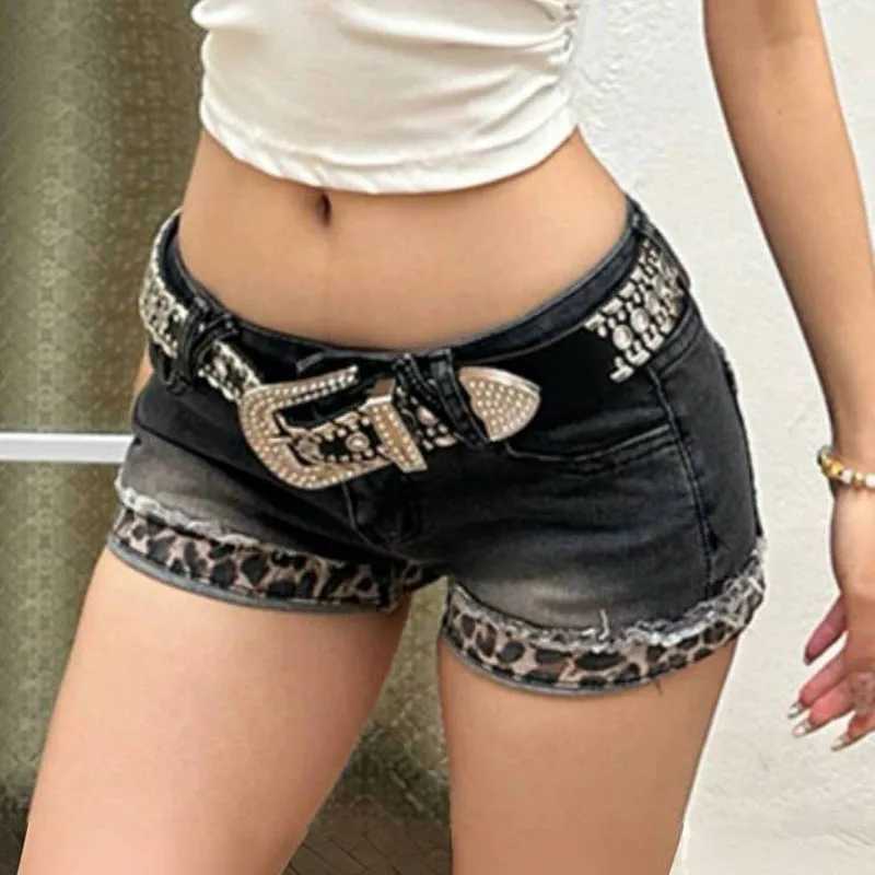 Harajuku Vintage Denim Y2K Shorts Women Grunge Coquette Low Rise Skinny jean Shorts Woman Sexy Leopard Print Mini Short Pants M260319
