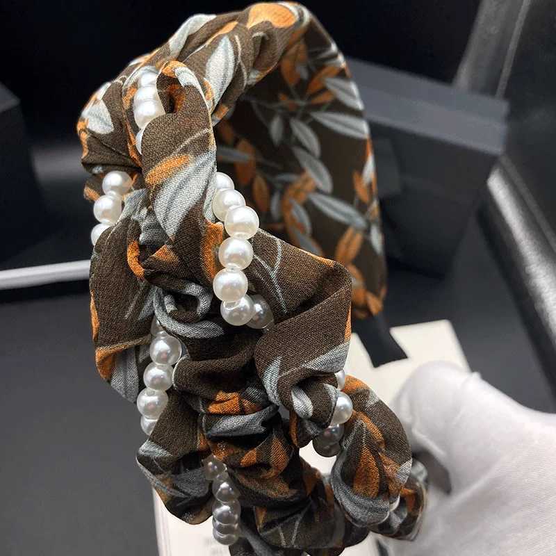 Colorful printed hair clip pearl wrapped high skull headband versatile wide edge compression headband for external wear H260319