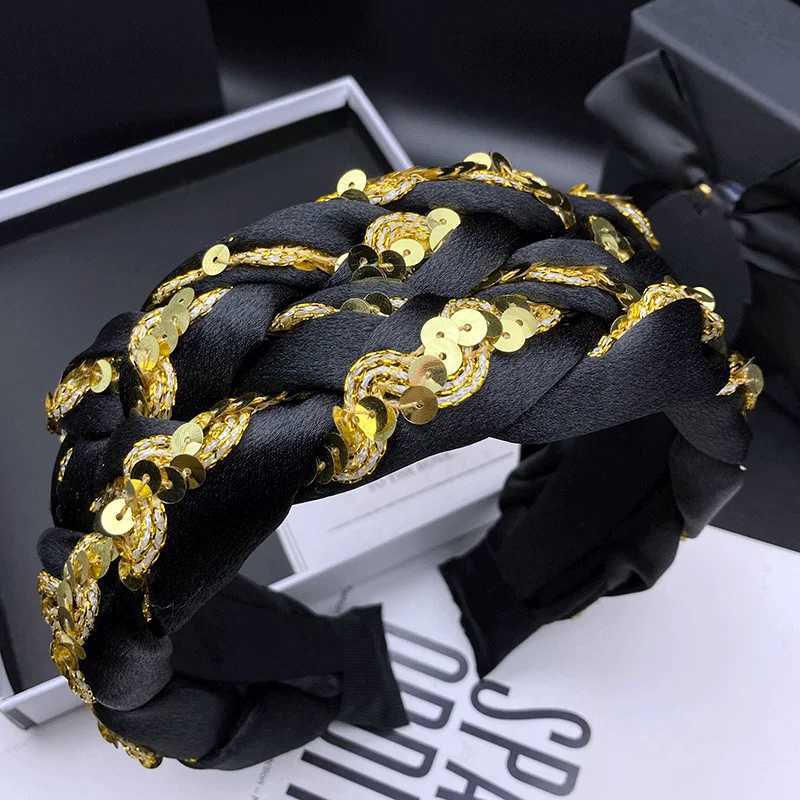 Light luxury fashion sequin hair clip headband for women with high skull top high-end feeling wide edge compression headband H260319