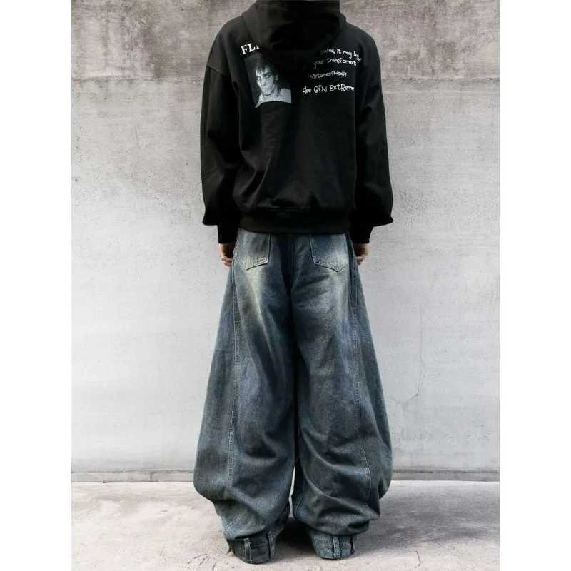 Autumn New Mens 98 Cotton Jeans American Y2k Streetwear Hole Patchwork Design Denim Pants Youth Straight Baggy Stretch Jeans M260319