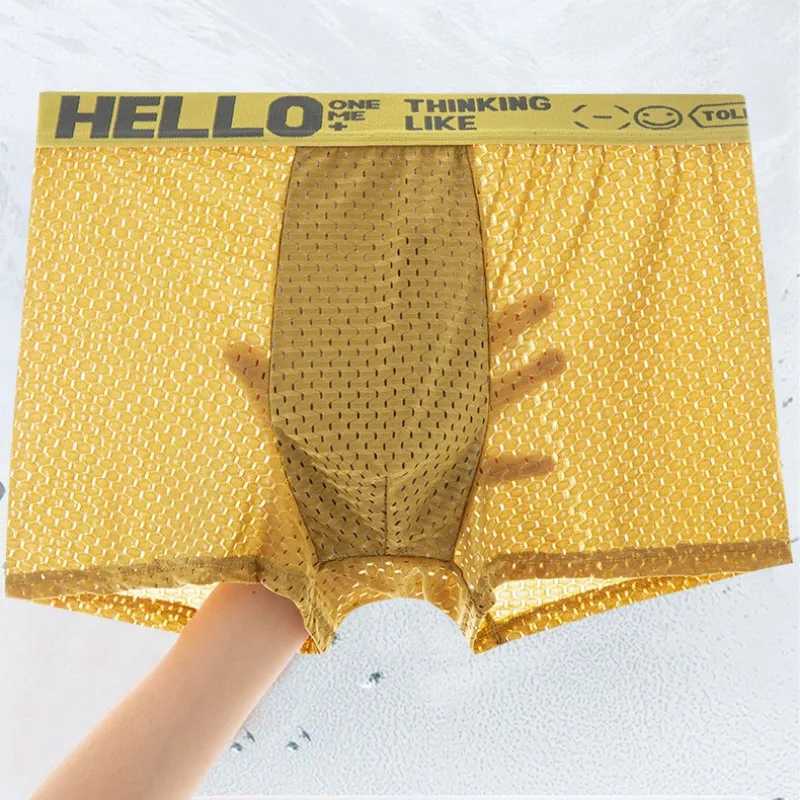 6 pieces of mesh ice silk boxing shorts for mens underwear breathable sexy slim fit and seamless flat corner pants plus size4XL D260319