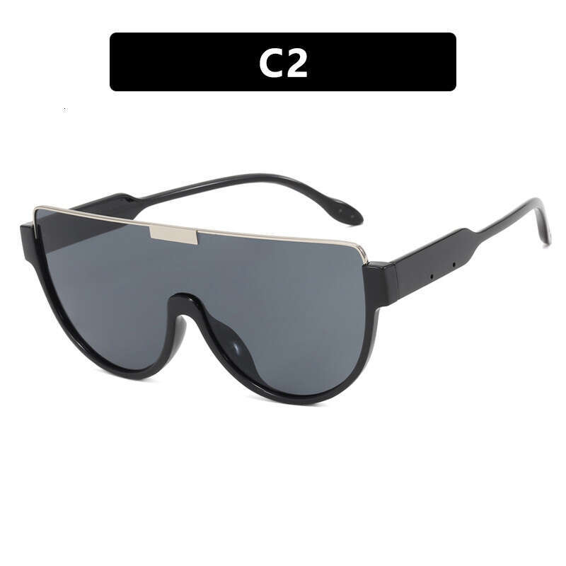 Fashion Large Frame One-Piece Lens Women With Big Slimming Effect Tea Color Street Style Face Shield Sunglasses For Men Trendy Internet Celebrity Chun