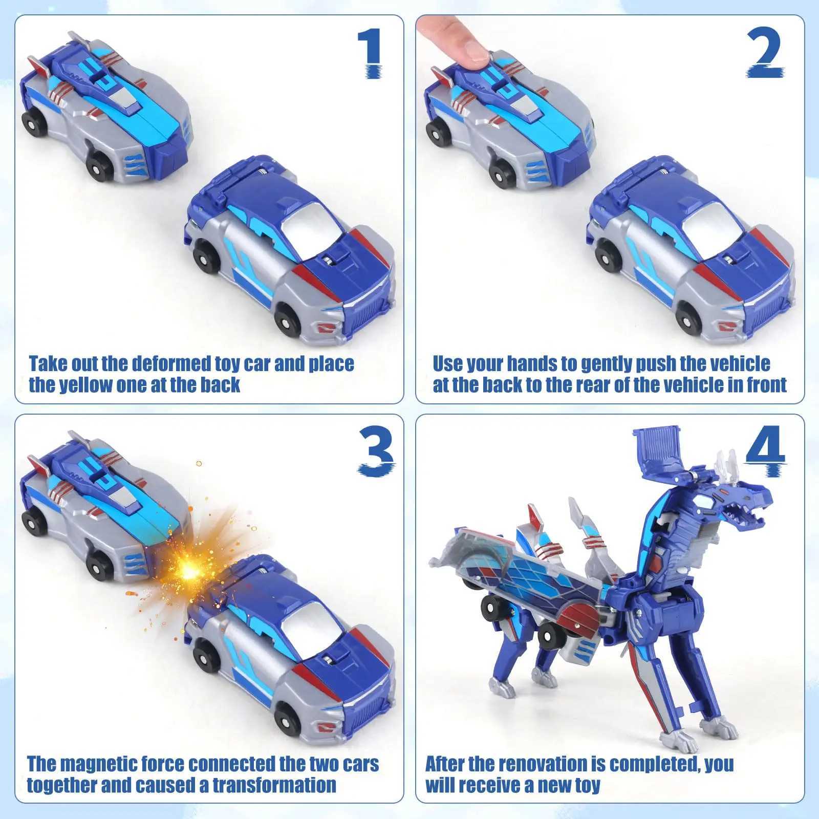 Magnetic 2-in-1 Transforming Car Toy for Kids Unicorn Dinosaur Robot DIY Impact Deformation Racing Educational Gift Y260319