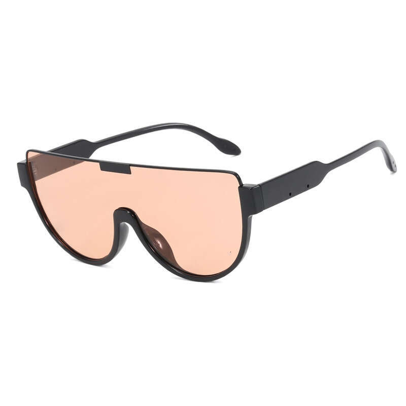 Fashion Large Frame One-Piece Lens Women With Big Slimming Effect Tea Color Street Style Face Shield Sunglasses For Men Trendy Internet Celebrity Chun