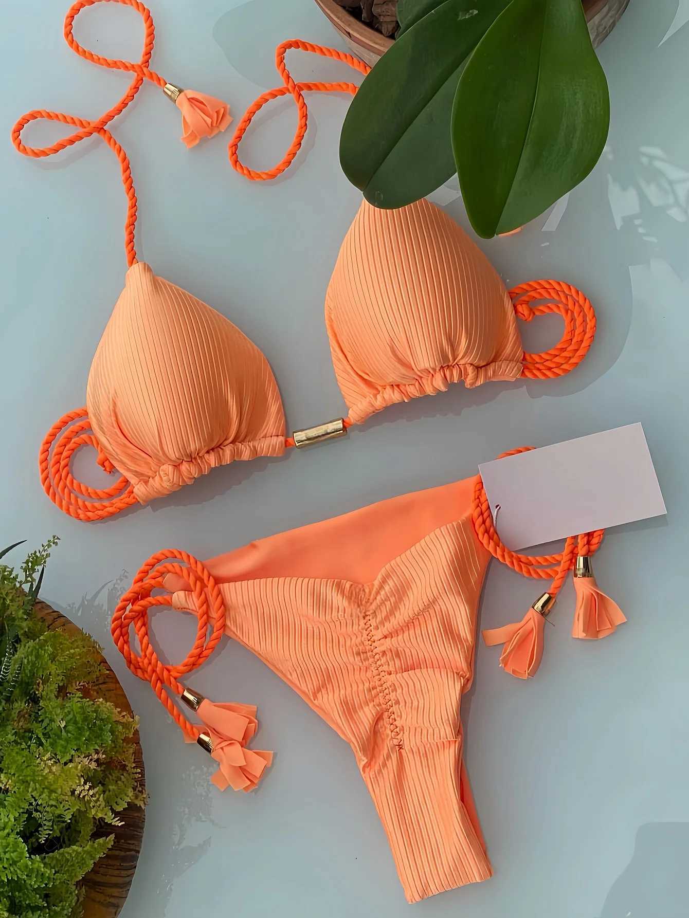 Sexy Braiding rope Bandage Solid Bikini Set Women Swimsuit Pit strip fabric Triangle Swimwear Bathing Suit Brazilian BiquinisT260318