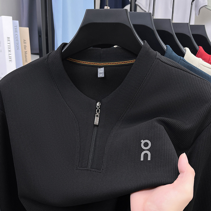 2026 Hot Selling Men's Long Sleeved Sportswear Autumn Fashion Zipper Round Neck Top Fashion Basic Shirt Men's Long Sleeved T-shirt