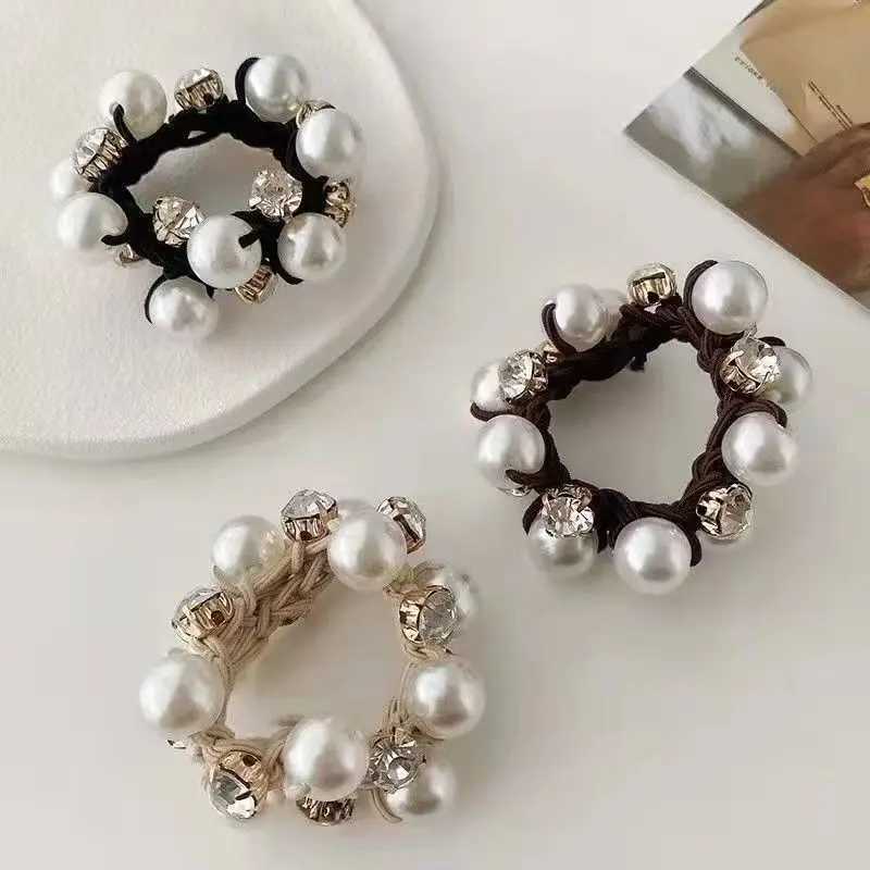 3Pcs Pearl Brimmed Hair Tie Glitter Rhinestone Decor Hair Rope Retro Style Scrunchies for Women H260319