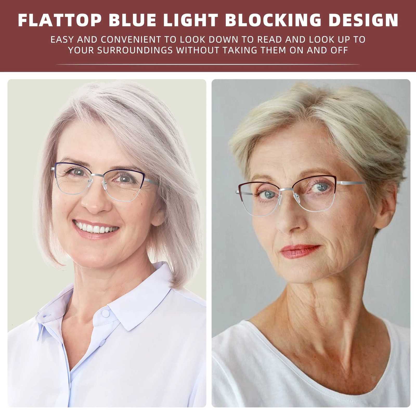 Retro Cat Eye Glasses for Women Anti Blue Light UV400 Reading Glasses Silver Metal Frame 52-17-145 in Purple/Blue/Burgundy H260319 - view 6