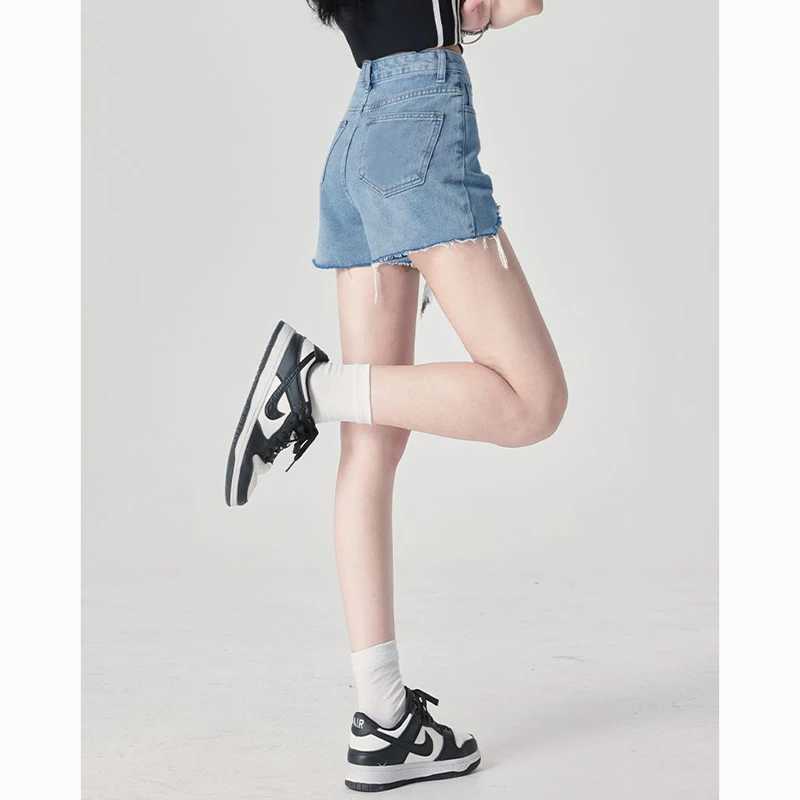 Summer Female Solid Raw Edge High Waist Jeans Hot Sale Girls Thin Denim Shorts Women Fashion Ripped Designer Short Pants M260319