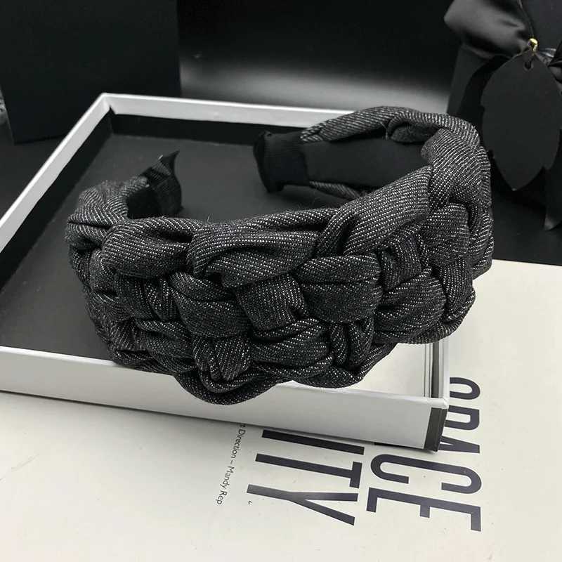 New temperament hair clip with female original design denim fabric weaving high head hair tie wide edge headband H260319
