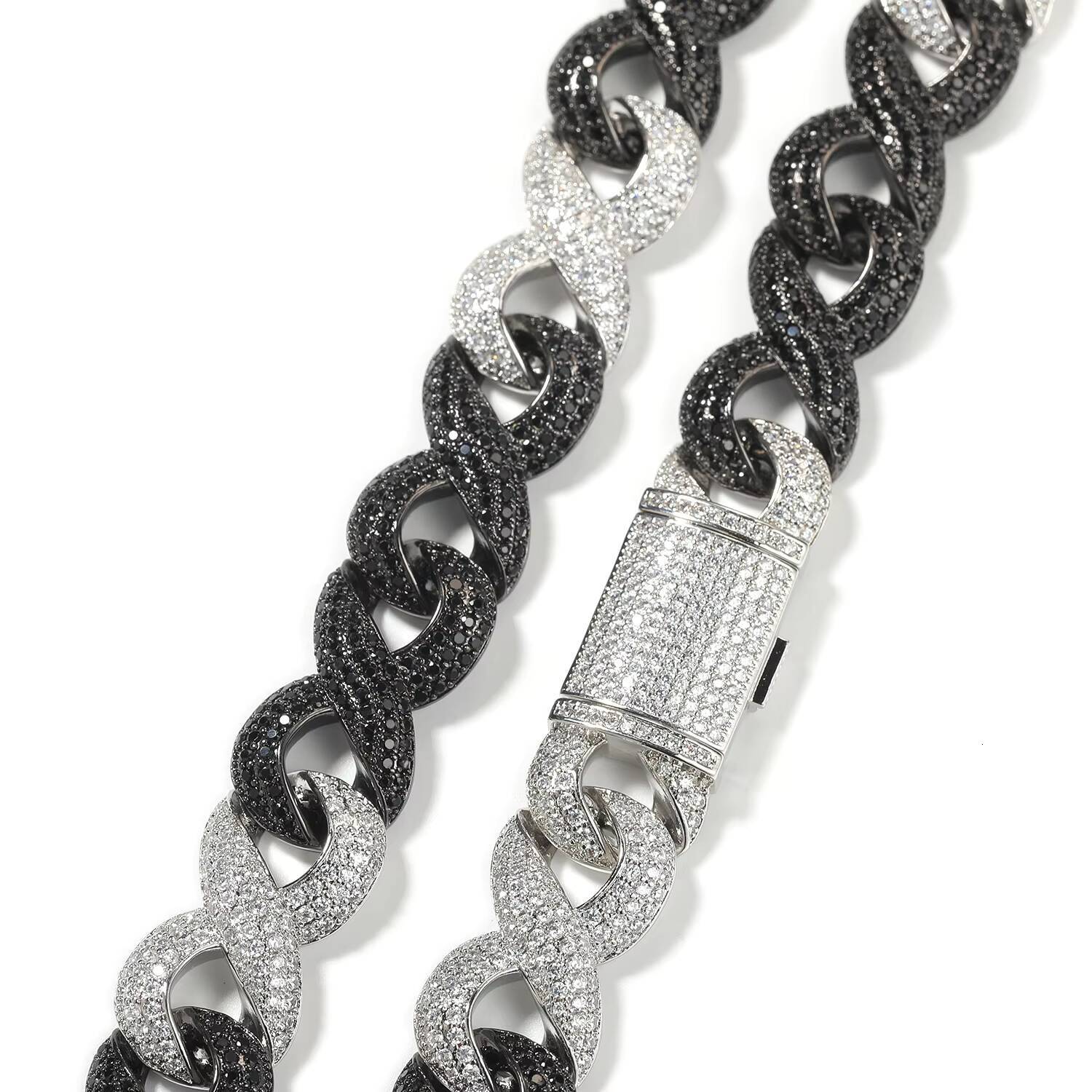 UWIN 2026 New Arrival 15mm Infinity Two Tone CZ Snake Chain Stylish Black and White Pave Diamond Circular Link Cuban Necklace