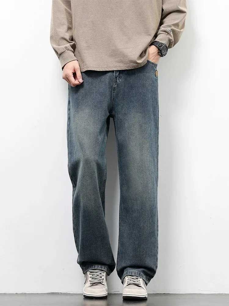 Spring Autumn American Retro Straight Jeans Men Streetwear Korean Fashion Loose Baggy Wide Leg Denim Pants Male Casual Trousers M260319