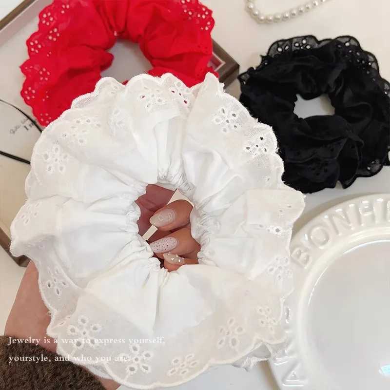 Elegant French Lace Hollow Wide Scrunchie Hair Band For Women Girls Sweet Hair Ornament Rubber Band Fashion Hair Accessories H260319