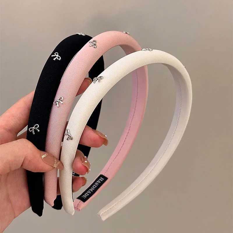 Korean Metal Bow Headband for Women Girl Vintage Elegant Solid Color Fabric Sponge High Skull Headband Hair Accessories H260319