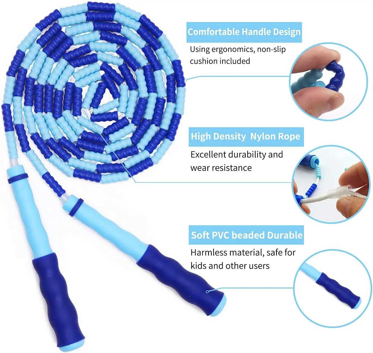 Adjustable Tangle-Free Beaded Jump Rope for Kids Men Women - 92 Feet Fitness Skipping Rope M260319