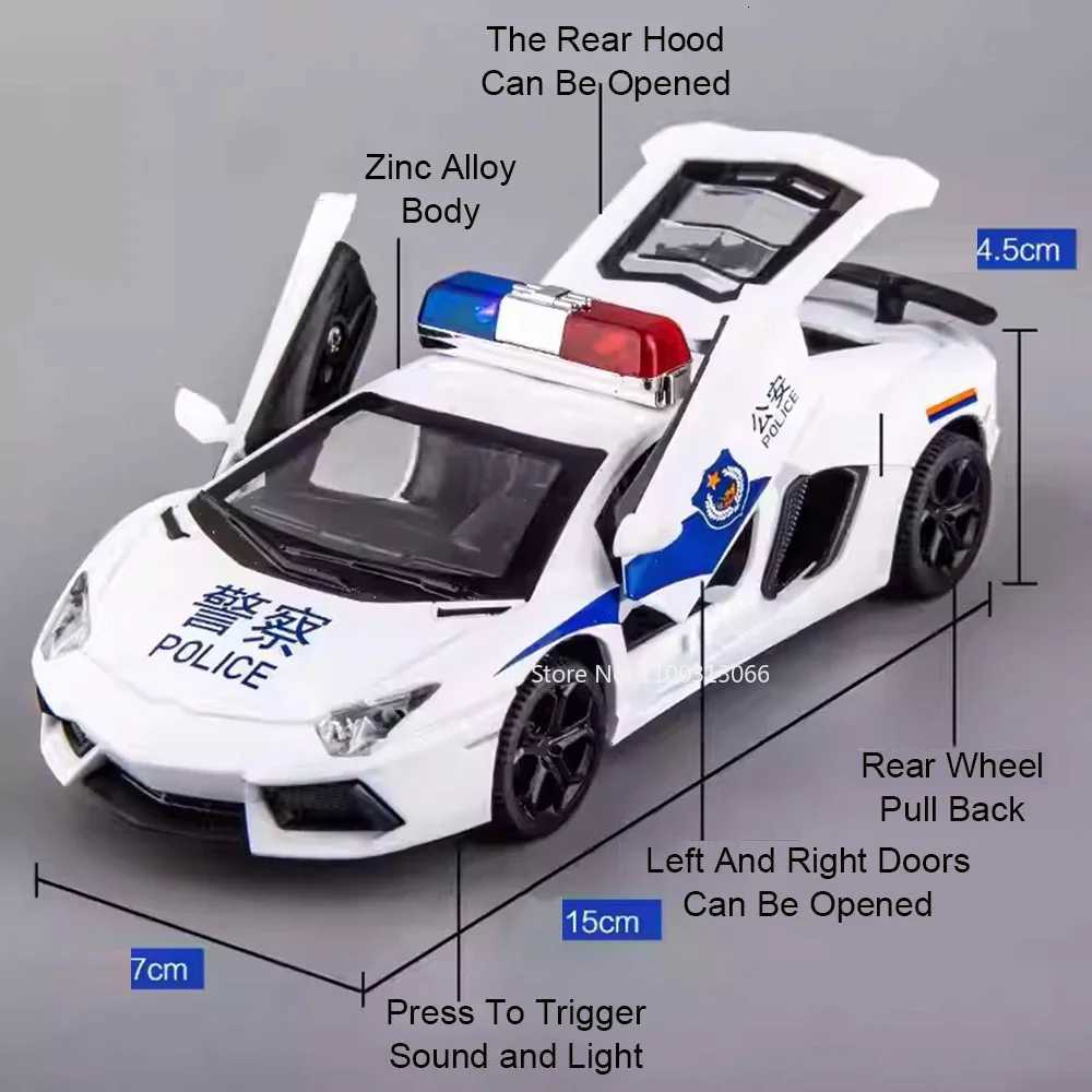 132 Lambor LP740 Toy Police Cars Alloy Diecast Models with Light Sound Pull Back Miniature Vehicles for Boys Educational Toys Y260319