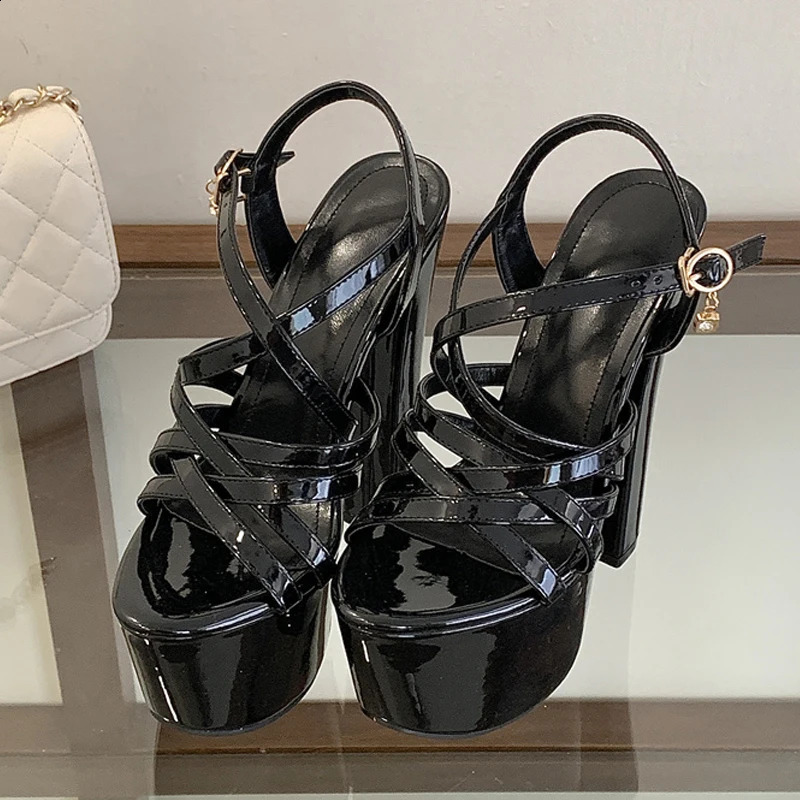 Liyke Runway Style 16CM Thick High Heels Platform Sandals Sexy Narrow Band Ankle Strap Open Toe Party Dress Women Shoes Apricot 260316