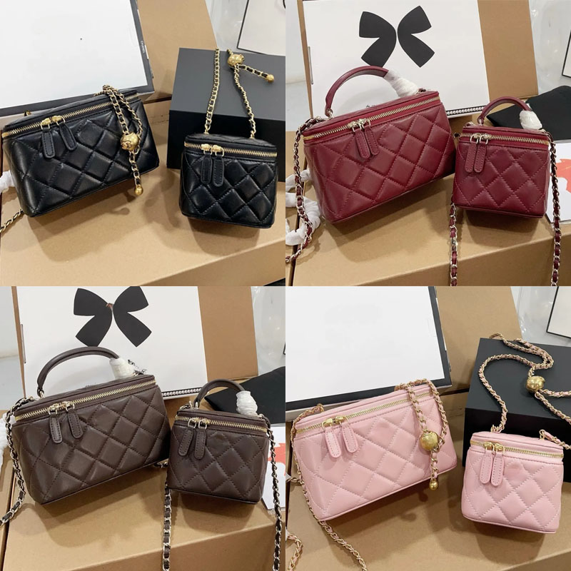 Vanity Case Bag Luxury Genuine Leather Chain Mini Box Bag Makeup Bag 24B Handbag for Women Designer Fashion Shoulder Bag Crossbody Bag with Leather Handles Womens bag