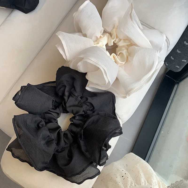 French style oversized flower double layered headbands large intestine hair loop feeling tied ponytail white headband for women H260319