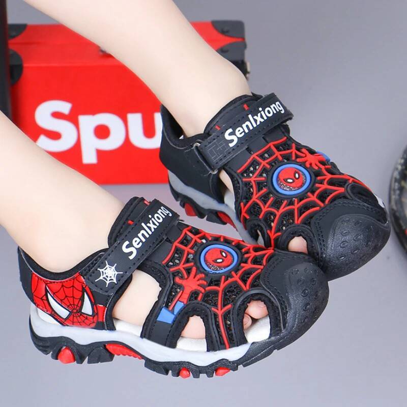 Designer Disney Summer Kids Boys Sandals Girls Cartoon Spider Man Student Closed Toe Orthopedic Non Slip Children Sport Pu Leather Beach Shoes Luxury