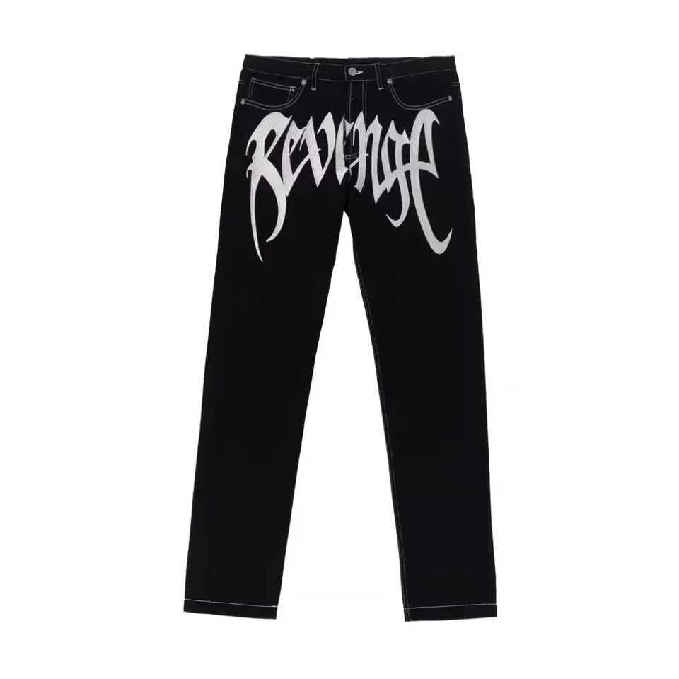 American-Style Streetwear Washed Vintage Lettered Jeans for Men Spring and Autumn Straight Loose Fit European and American High Street Style Long Pant