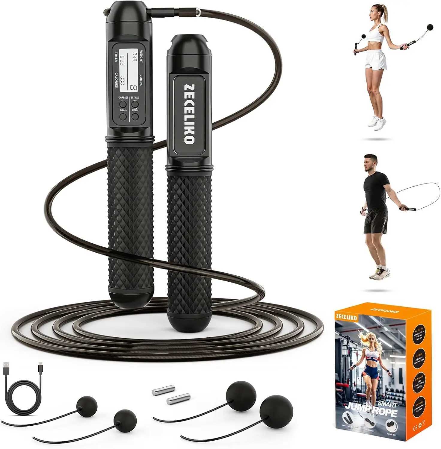 Smart LED Jump Rope with Counter Adjustable Steel Wire for Home Gym HIIT Tracks Jumps Calories Time M260319
