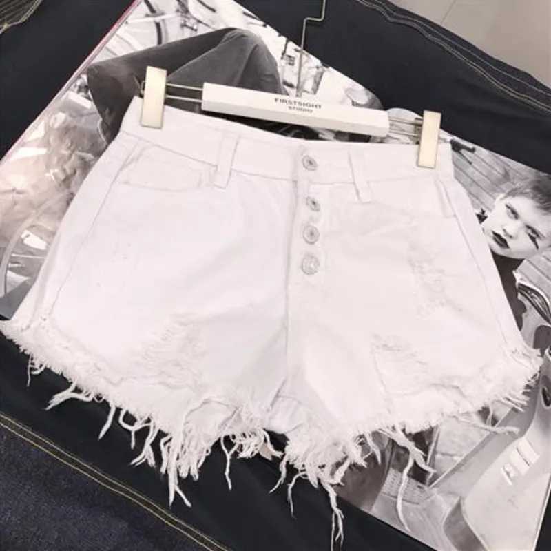 High Waist Tassel Broken Denim Shorts Women Summer Korean Version Raw Edge Wide Leg Loose Plus Size Jean Shorts Female M260319
