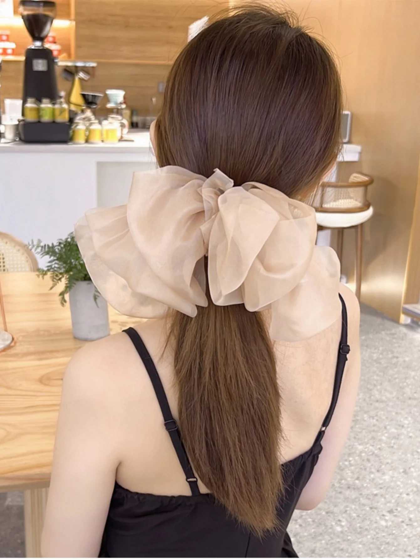 1 Piece Chiffon Large Bow Hair Clip with Long Ribbon Solid Color Soft Mesh Fabric Womens Hair Accessory H260319