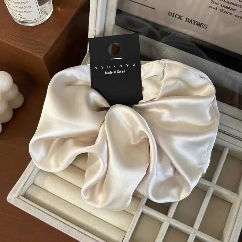 12cm Fashion Satin Scrunchie Women Silk Hair Tie Elastic Hair Bands Girls Black Scrunchy Rope for Adult Hair Accessories H260319