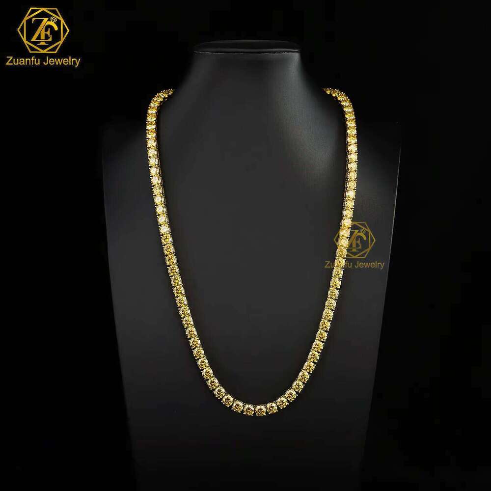 Zuanfo Luxury 925 Sterling Silver Tennis Chain Necklace Yellow Moissanite For Men And Women - view 5