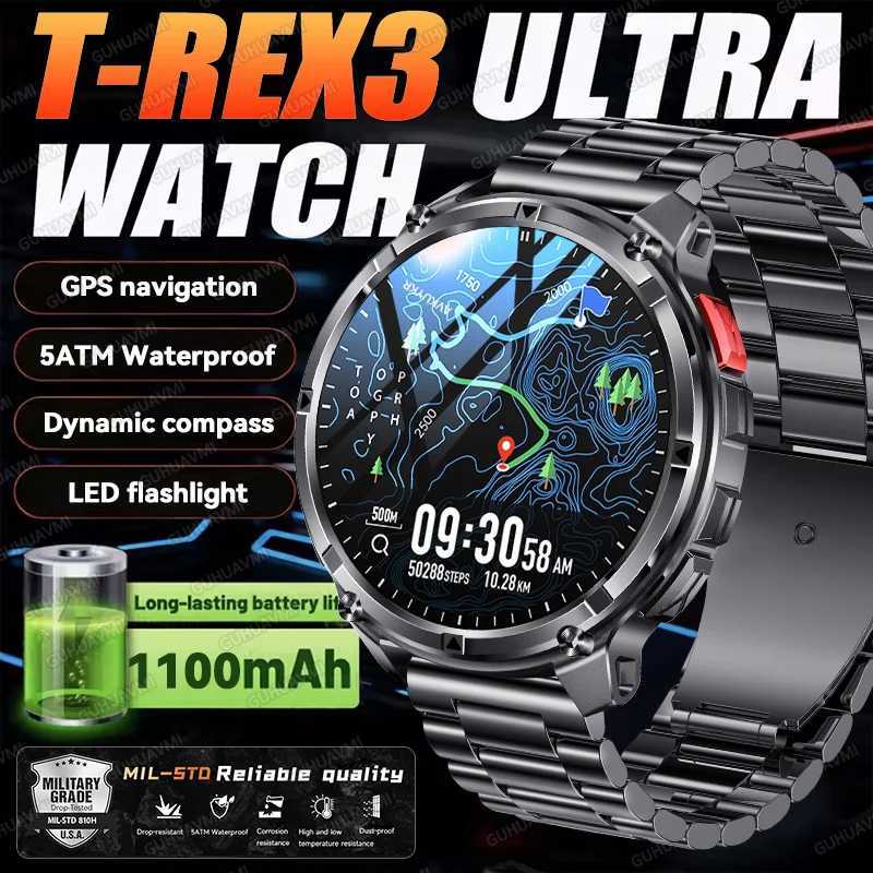 2026 New T-Rex3 Ultra 1100Mah Military Smart Watch Men 17AMOLED GPS Path 5ATM Waterproof Compass LED Flashlight Smartwatch iOS D260319